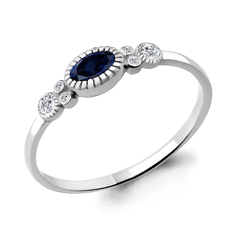 Кольцо из серебра с сапфиром искусственным/фианитом р.18 Aquamarine 68110Б