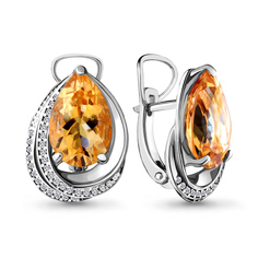 Серьги из серебра Aquamarine 4479906А, цитрин/фианит