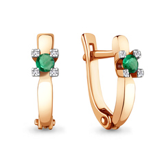 Серьги из красного золота Aquamarine 942620к, бриллиант/изумруд