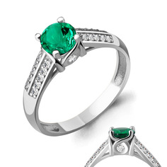 Кольцо из серебра р. 19 Aquamarine 63904Г, изумруд искусственный/фианит