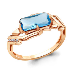 Кольцо из серебра с топазом искусственным/фианитом р.17,5 Aquamarine 6913592А