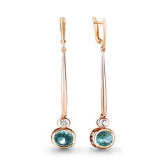Серьги подвески из серебра Aquamarine 4720388А, турмалин искусственный/фианит