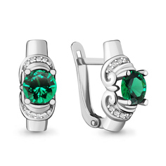 Серьги из серебра с фианитом/изумрудом искусственным Aquamarine 42970Г