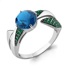 Кольцо из серебра р. 17 Aquamarine 6902193Г, топаз искусственный/изумруд искусственный