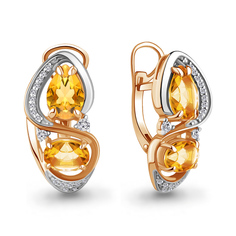 Серьги из серебра Aquamarine 4708506А, цитрин/фианит