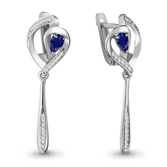 Серьги подвески из серебра с сапфиром искусственным/фианитом Aquamarine 43874Б