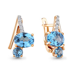 Серьги из серебра Aquamarine 4732505А, топаз/фианит