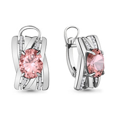 Серьги из серебра Aquamarine 4478890А, морганит искусственный/фианит