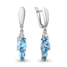 Серьги подвески из серебра с топазом/фианитом Aquamarine 4743305А