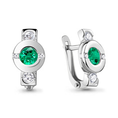 Серьги из серебра Aquamarine 43474АГ, фианит/изумруд искусственный