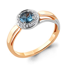 Кольцо из красного золота р. 17 Aquamarine 6909105А, топаз/фианит