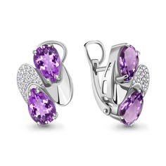Серьги из серебра с аметистом/фианитом Aquamarine 4479004А