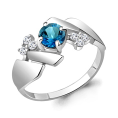 Кольцо из серебра с топазом/фианитом р.17,5 Aquamarine 6581108А