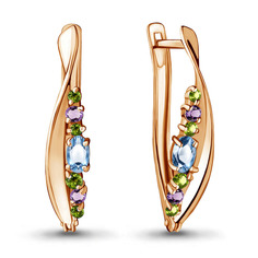 Серьги из серебра с топазом/аметистом/хризолитом Aquamarine 4466140