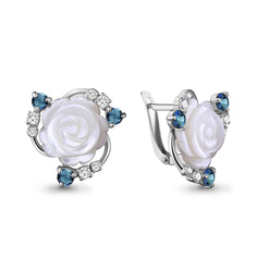 Серьги из серебра Aquamarine 4470508А, топаз/фианит/перламутр