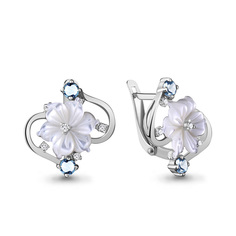 Серьги из серебра с топазом/фианитом/перламутром Aquamarine 4470405А