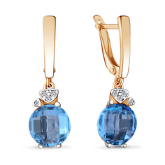 Серьги подвески из серебра Aquamarine 4728492А, топаз искусственный/фианит