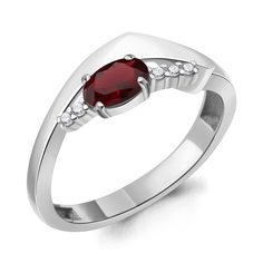 Кольцо из серебра с гранатом/фианитом р.17 Aquamarine 6967903А