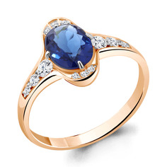 Кольцо из красного золота с бриллиантом/сапфиром р.17,5 Aquamarine 963982к