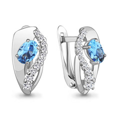 Серьги из серебра с топазом/фианитом Aquamarine 4780205А