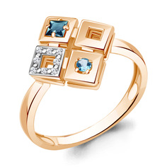 Кольцо из красного золота р. 17 Aquamarine 964101Ак, бриллиант/топаз