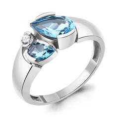 Кольцо из серебра с топазом/фианитом р.17,5 Aquamarine 6966005А