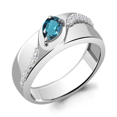 Кольцо из серебра с топазом/фианитом р.18 Aquamarine 6968008А