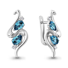 Серьги из серебра с топазом/фианитом Aquamarine 4765908А