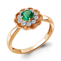 Кольцо из красного золота р. 17,5 Aquamarine 964103к, бриллиант/изумруд