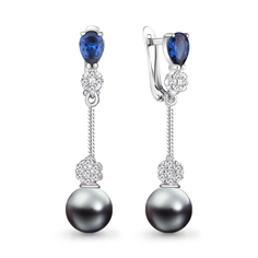 Серьги подвески из серебра с фианитом/сапфиром искусственным Aquamarine 48935ЯБ
