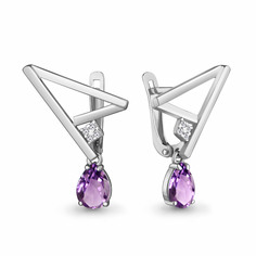 Серьги подвески из серебра с аметистом/фианитом Aquamarine 4768504А