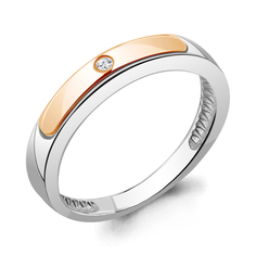 Кольцо обручальное из красного золота р. 19 Aquamarine 964068к, бриллиант