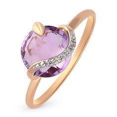 Кольцо из красного золота с аметистом/фианитом р. 15 585Gold 201011288