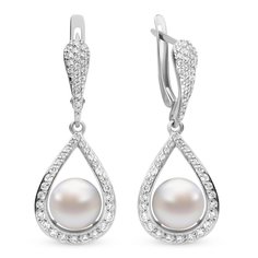 Серьги подвески из серебра 585Gold 702006238, жемчуг культивированный/фианит