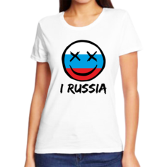 Футболка женская NoBrand с надписью Россия I Russia белая 5XL