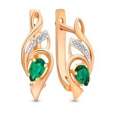 Серьги из красного золота 585Gold 102004519, изумруд искусственный/бриллиант