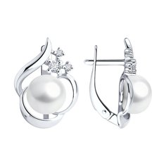 Серьги из серебра SOKOLOV 92022958, фианит/жемчуг культивированный