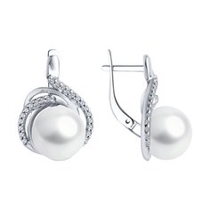 Серьги из серебра SOKOLOV 92022681, фианит\жемчуг