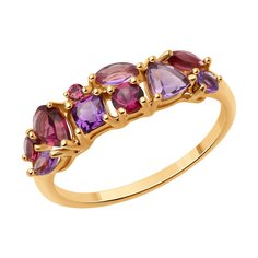 Кольцо из красного золота р. 16,5 Diamant 51-310-02165-2, родолит\аметист