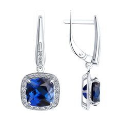 Серьги из белого золота SOKOLOV 72-00302-3, бриллиант\корунд искусственный