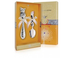 Набор детского серебра «Котик» черная эмаль с погремушкойРИ95НБ05801_ч АргентА