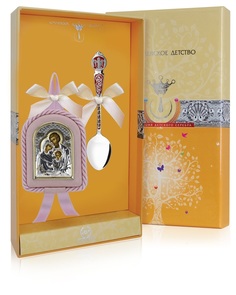 Набор с иконой "Св.семейство" и серебряная ложка "Ангел-Хранитель" розоваяРИ106НБ00806 АргентА