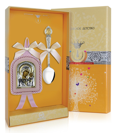 Набор с иконой "Каз. божья матерь" и серебр ложка "Каз. божья матерь" розовая РИ109НБ00801 АргентА