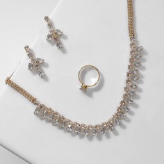 Колье+серьги+кольцо из бижутерного сплава 40 см Queen fair 9690673, фианит