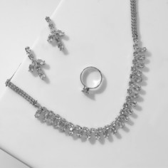Колье+серьги+кольцо из бижутерного сплава 40 см Queen fair 9690672, фианит