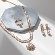Колье+серьги+кольцо из бижутерного сплава 40 см Queen fair 9690679, фианит