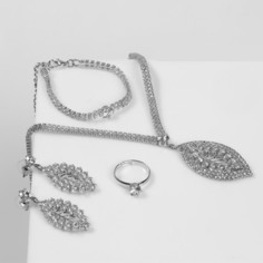 Колье+серьги+браслет+кольцо из бижутерного сплава 40 см Queen fair 9690688, стразы/фианит