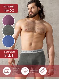 Комплект трусов мужских BeGood UM1202A серый; синий; бордовый 48