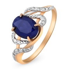 Кольцо из красного золота р. 17 585Gold 101010039, сапфир искусственный/бриллиант