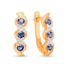 Серьги из красного золота 585Gold 102009227, сапфир искусственный/бриллиант